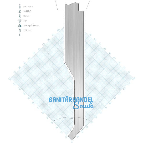 LVD Standard-Oberwerkzeug WILA-Aufnahme E15W gekr�pft L=250 78� 680kN
