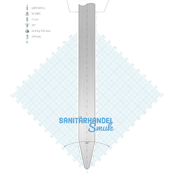 LVD Standard-Oberwerkzeug WILA-Aufnahme R15W gerade L=250 26� 1200kN