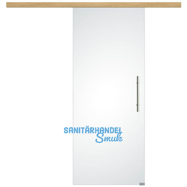 Glasschiebet�r Set Satiniert 820x2100mm, Inlay CPL Eiche, Sto�griff silber