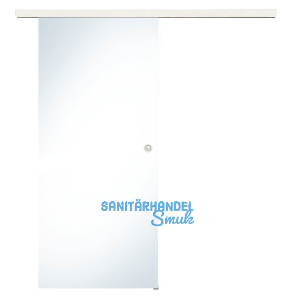 Glasschiebet�r Set Klarglas, 820x2100mm, Inlay CPL Bianco Muschelgriff silber