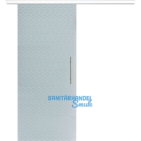 Glasschiebet�r Set Diamant wei�, Inlay wei�, Sto�griff silber, 920 mm