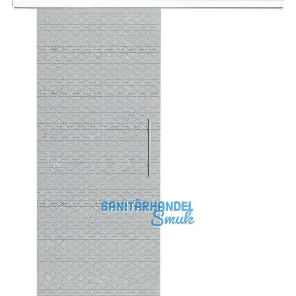 Glasschiebet�r Set Diamant klar, Inlay wei�, Sto�griff silber, 720 mm