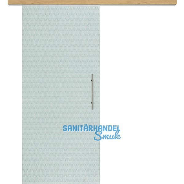 Glasschiebet�r Set Smaragd klar, Inlay Eiche, Sto�griff silber, 720 mm