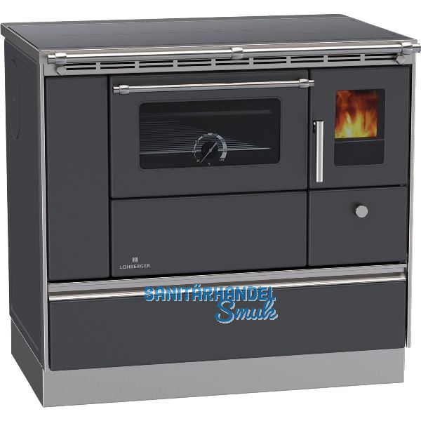 LOHBERGER Festbrennstoffherd Rega 90, Schwarzgrau matt