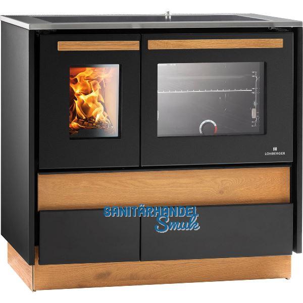 LOHBERGER Festbrennstoffherd Alpin 90 Stand, Schwarz matt
