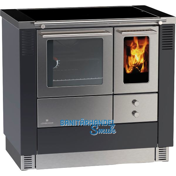 LOHBERGER Festbrennstoffherd LC 75 B Edition schwarz-grau matt inkl. Kochfeld