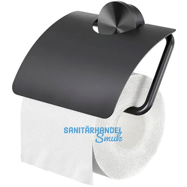 GEESA WC-Papierhalter Opal mit Abdeckung, Metallfinish Schwarz geb�rstet