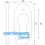 GRUNDMANN Zylinderrosette PZ, WG oval, 32 x 74 x 6, Messing poliert schutzlackiert