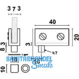 FZ 4-6 Glastrscharnier,Glas 4-6, 20x40mm; Messing verchromt matt