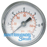 Druckluft Manometer 40 mm 0 - 10 bar mit Außengewinde hinten 1/8\