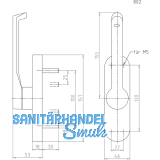 Trtreibriegel aufliegend Pfeil, rund, links, Hub 25 mm, silber eloxiert