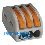 Verbindungsklemme WAGO 222 3x4Qmm grau mit Bettigungshebel