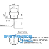 Bodentrpuffer WG,  48 mm, Hhe 38 mm, Anschlag Gummiring, silber elox.