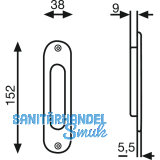 Schiebetrmuschel oval 38 x 152 mm, ungelocht, Messing verchromt matt