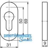 DORMA Zylinderrosette PREMIUM 6679 - PZ, 31 x 69 x 9 mm, Edelstahl matt