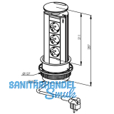 Steckdosenleiste EVOline Port 3x Schuko Wippdeckel alufarbig