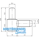 Einbohrband-Unterteil m. Zylinderkopf,  16 mm, Stahl verzinkt