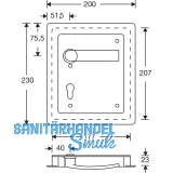 Turnhallenmuschel FSB 77 7952, 200 x 230 mm, links, PZ 72 mm, VK 9 mm,Edelstahl