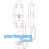 Falttortreibriegel, Hub 29, 180 x 60 x 21,5 mm, rechts, Stahl verzinkt