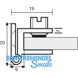 H25/R5 Glastrscharnier, Glas 4-6; 19x25mm, Messing verchromt matt