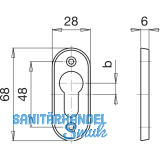GRUNDMANN Zylinderrosette PZ,WG sichtbar geschraubt, 27 x 67 x 6, Alu poliert