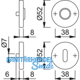 HOPPE Zylinderrosette PZ,  52, Hhe 9, EdSt.matt