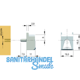 Glasbodentrger KUBIC zum Stecken, Bohr  3 mm, Zamak vernickelt grau