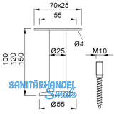 Trennwandsttze gerade, verstell. Bodenabst. 100-125mm, Aufl. 19x55 mm,Edelstahl