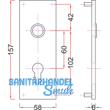Kipptorschloss-Kurzschild, 58 x 157 mm, PZ 60 mm, silber eloxiert