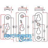 Linsen-Bettbeschlagplatte, 70 x 18 x 3 mm, 1 Schlsselloch, Stahl verzinkt