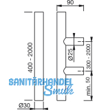 MARCHESI Stangengriff 4800 - gerade, 1500mm, LA. 1300mm,  30mm, Edst. matt