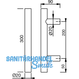 MARCHESI Stangengriff 4801 - gerade, 300mm, LA. 200mm, M6, Edst. matt