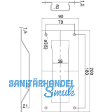Schiebetrmuschel eckig, 90 x 200, f. Schrauben M5, Edelstahl matt