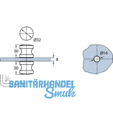Duschtrknopf DTKL 10, beidseitig, 32 mm, Messing verchromt poliert