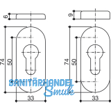 SH-Schiebe-Zylinderrosette, 33 x 74 x 9 mm, Edelstahl matt