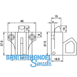 Oberlichtschnapper m. Hebelzug und Falle aus Nylon, silber eloxiert