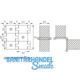 Paravantscharnier 60x26 mm, Holzstrke 20 mm, Messing poliert
