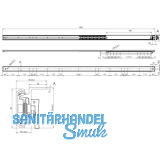 Ausziehtischfhrung TOPSLIDE, Auszugsweg 1020 mm, Lnge 1500 mm, Stahl/Aluminium