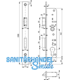 Rohrrahmenschloss Flachstulp m. Falle u. Riegel ROTO 873, DM 35, verzinkt silber