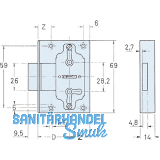 JuNie 619 Bart-Kastenschloss, Dornma 25 mm, Rckblech aus Messing