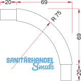 Rohrbogen 90 Spezial Oval Schrankrohr 30 x 15mm, Stahl geschliffen, verchromt