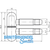 Einbohrband, 16 mm, mit Rundkopf, Stahl verchromt matt