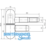 Stahlzargenband 2-tlg. mit Rundkopf,  16 mm, Hhe 50,5 mm, Stahl verchromt matt