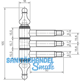Einbohrzierband dreiteilig, 16 mm, Eisen schwarz antik