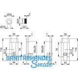Schiebetrmuschel Set -eckig BB, Messing verchromt matt - PVD