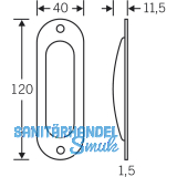 Schiebetrmuschel oval, 40 x 120 mm, ungelocht, Edelstahl matt