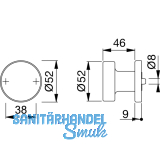SOLIDO Trknopf Flachform,  50,5 mm, - auf Ros., Gewindeanstze M5, Edst. matt