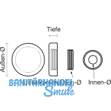 Spiegelkappe zum Schrauben, Auen  32 mm, Innen  8 mm, Messing verchromt matt