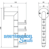 Wandgarderobe Kelvin 4 schwenkbare Haken, Hhe 208 mm,Edelstahl fein geschliffen