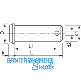 DIN1444B 16H11x50 Edelstahl A2 Bolzen mit Kopf und Splintloch